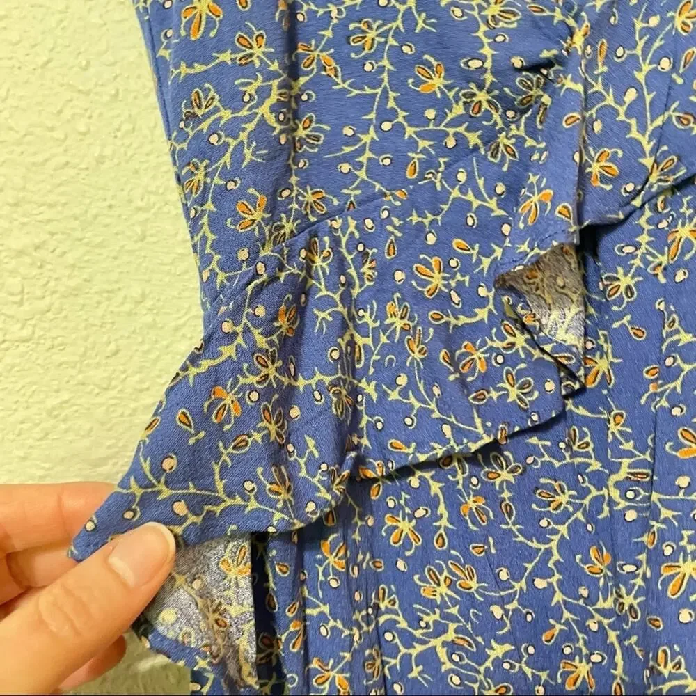 Chelsea & Violet Blue Floral Ruffled Sleeveless Romper Womens XS Coquette Summer